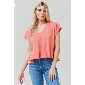 Velvet Rhye Vintage Slub Ruffle Tee Grapefruit NEW (size L)